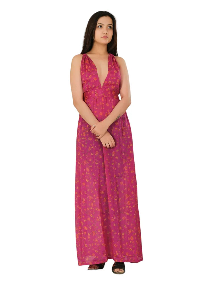 Peach Women Silk Dresses Party Wear