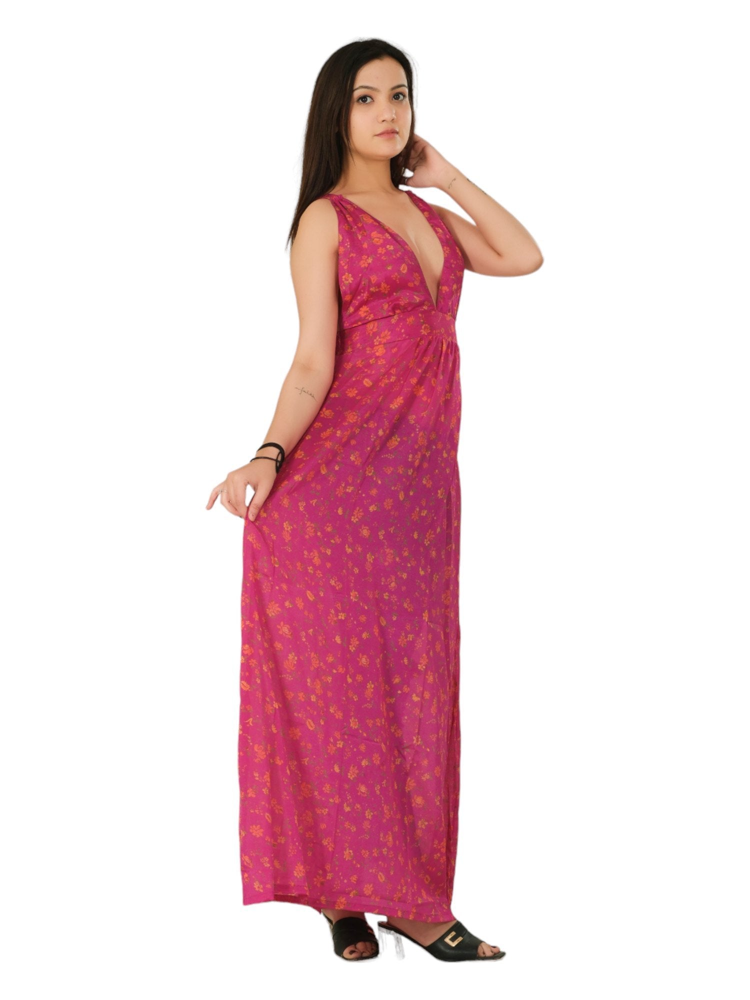 Peach Women Silk Dresses Party Wear