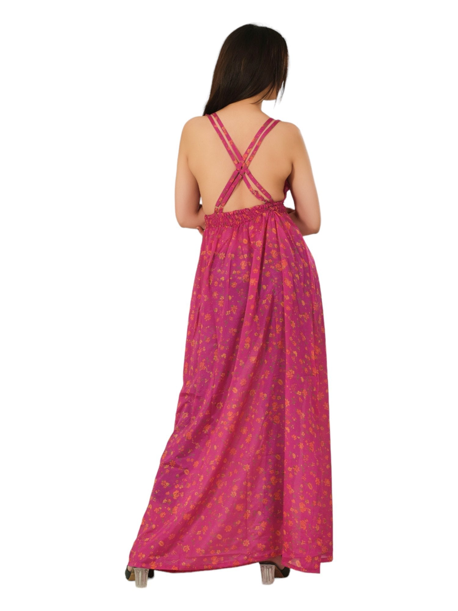 Peach Women Silk Dresses Party Wear