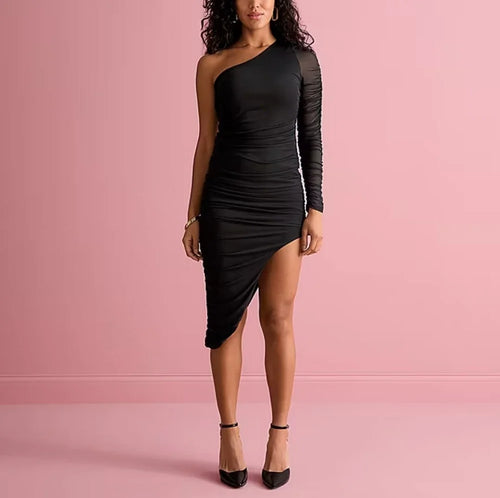 Black Polyester Ladies Bodycon Dress, Western Wear, one piece