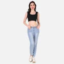 Cotton sleeveless Women Rib Crop Tops, Solid, Black